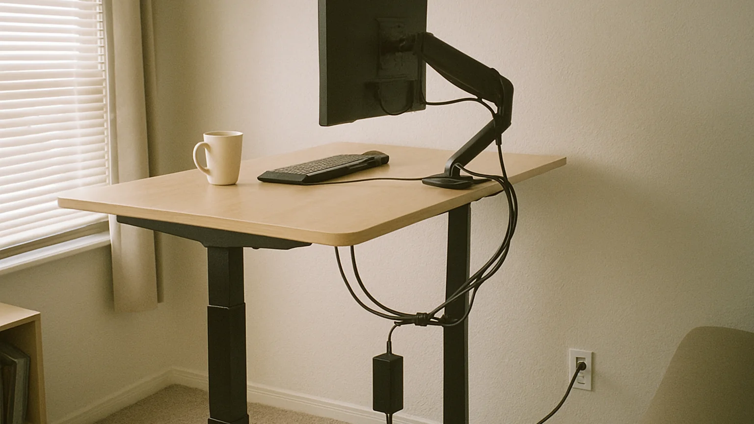 Cable Control adjustable desk workspace detail