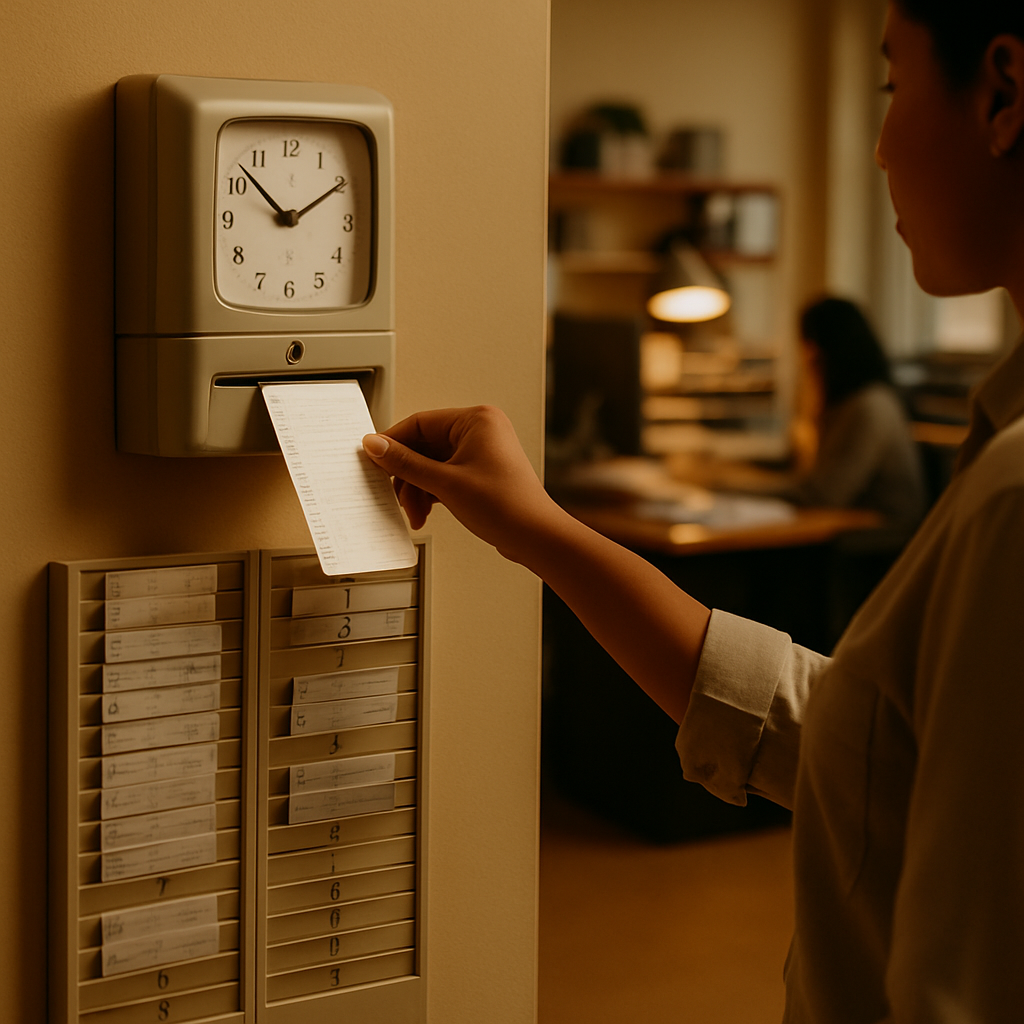 Break Tracking employee time clock office scene