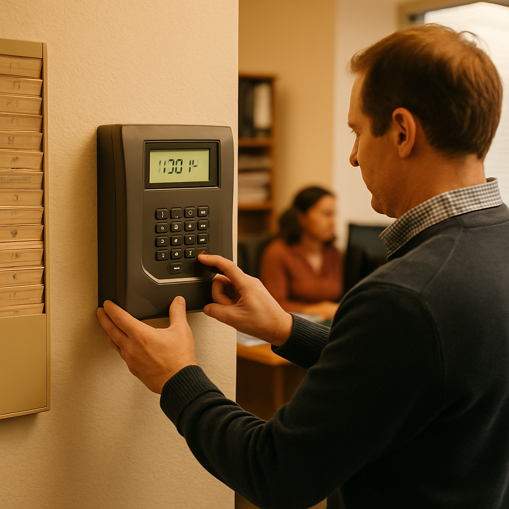 Setup Rollout employee time clock office scene