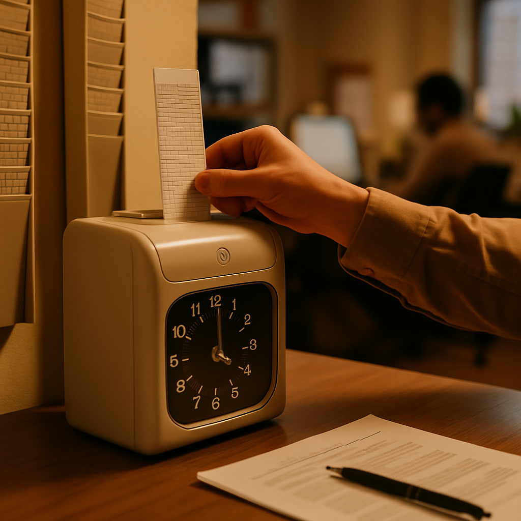 Shift Rules employee time clock office scene